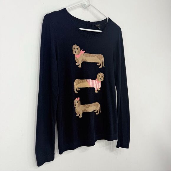 Talbots Three Dachshunds Graphic Blue Fine Knit Crewneck Pullover Sweater - Picture 2 of 12